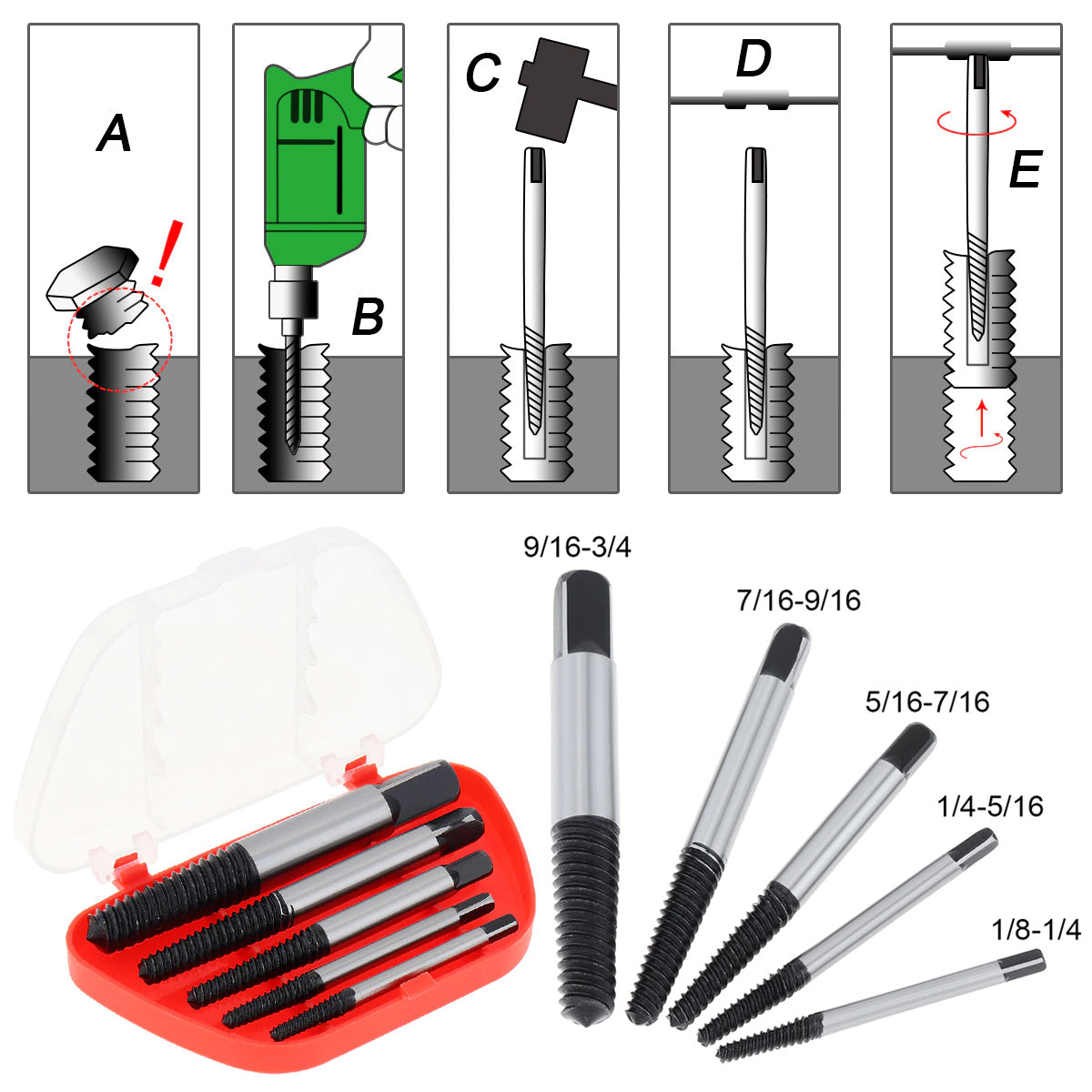 Juego de brocas x5 piezas Extractor de tornillos dañados🔩